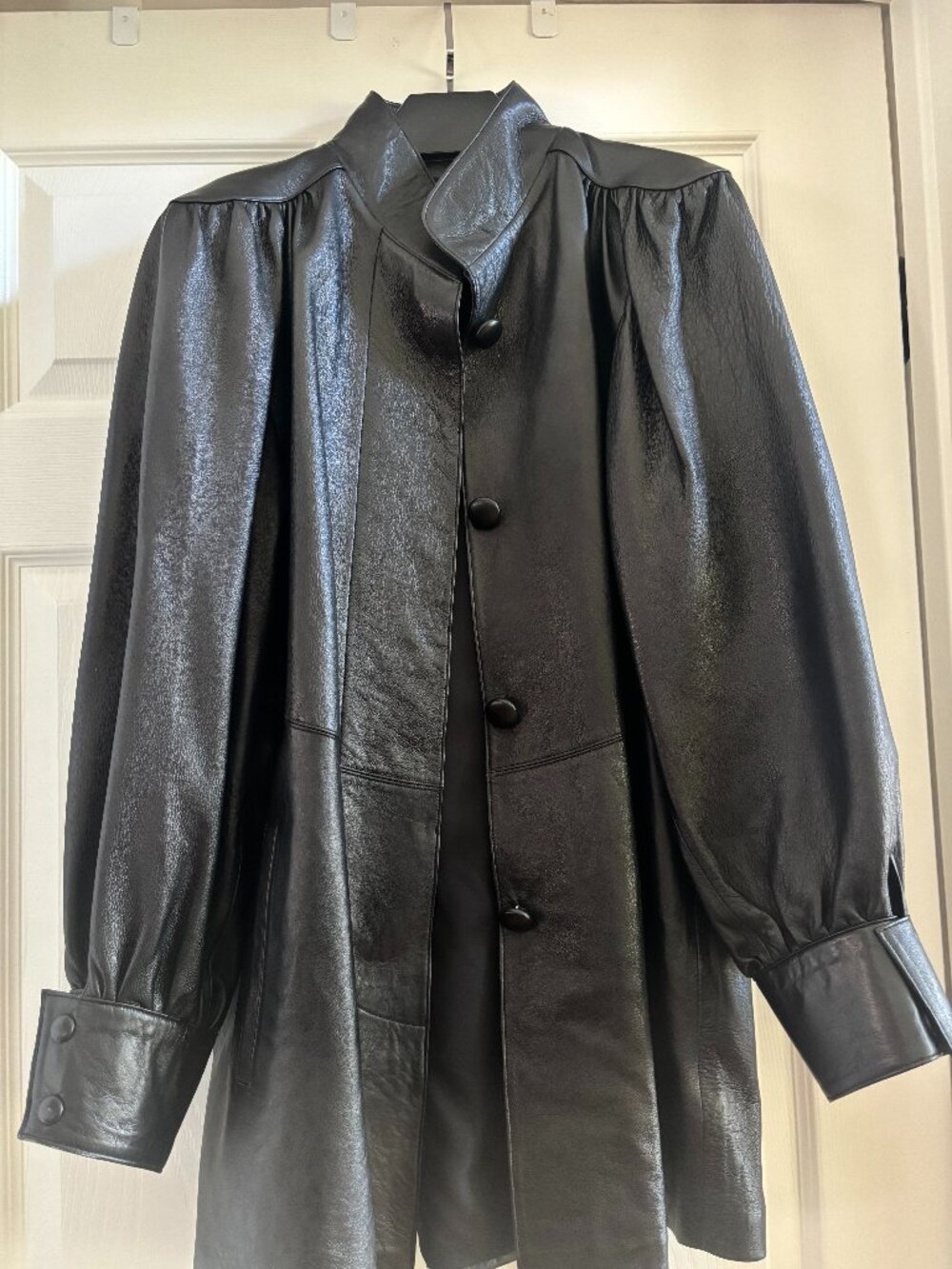 Vintage Y2K Fantasia Black Genuine Leather Jacket Womens Sz M Button Up